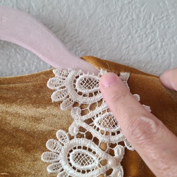 Retro Velour Women Loungewear Size Small Lace Victorian Regency Cosplay Ethereal - Picture 5 of 15